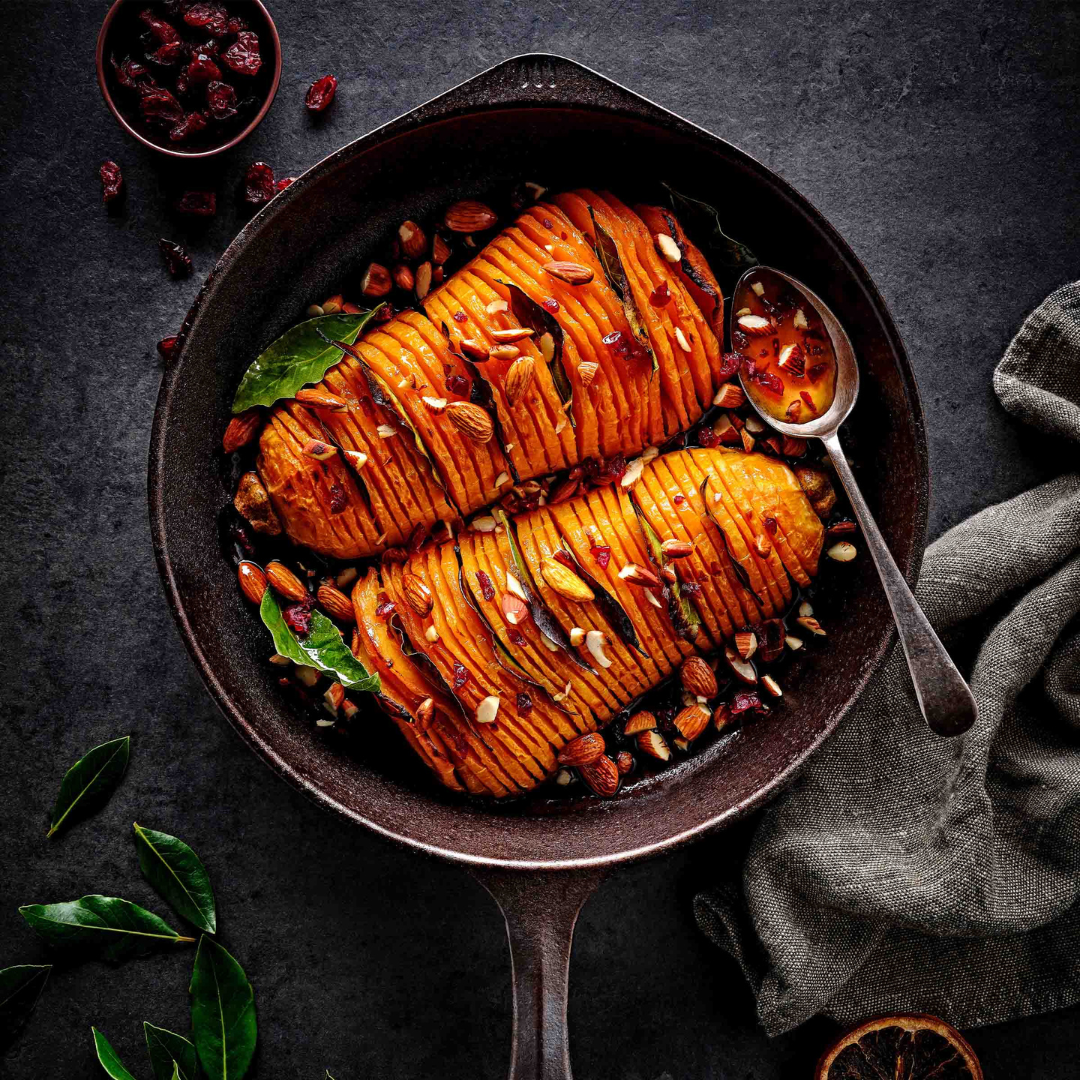 Ristet Hasselback Butternut Squash med Klementin og Honning